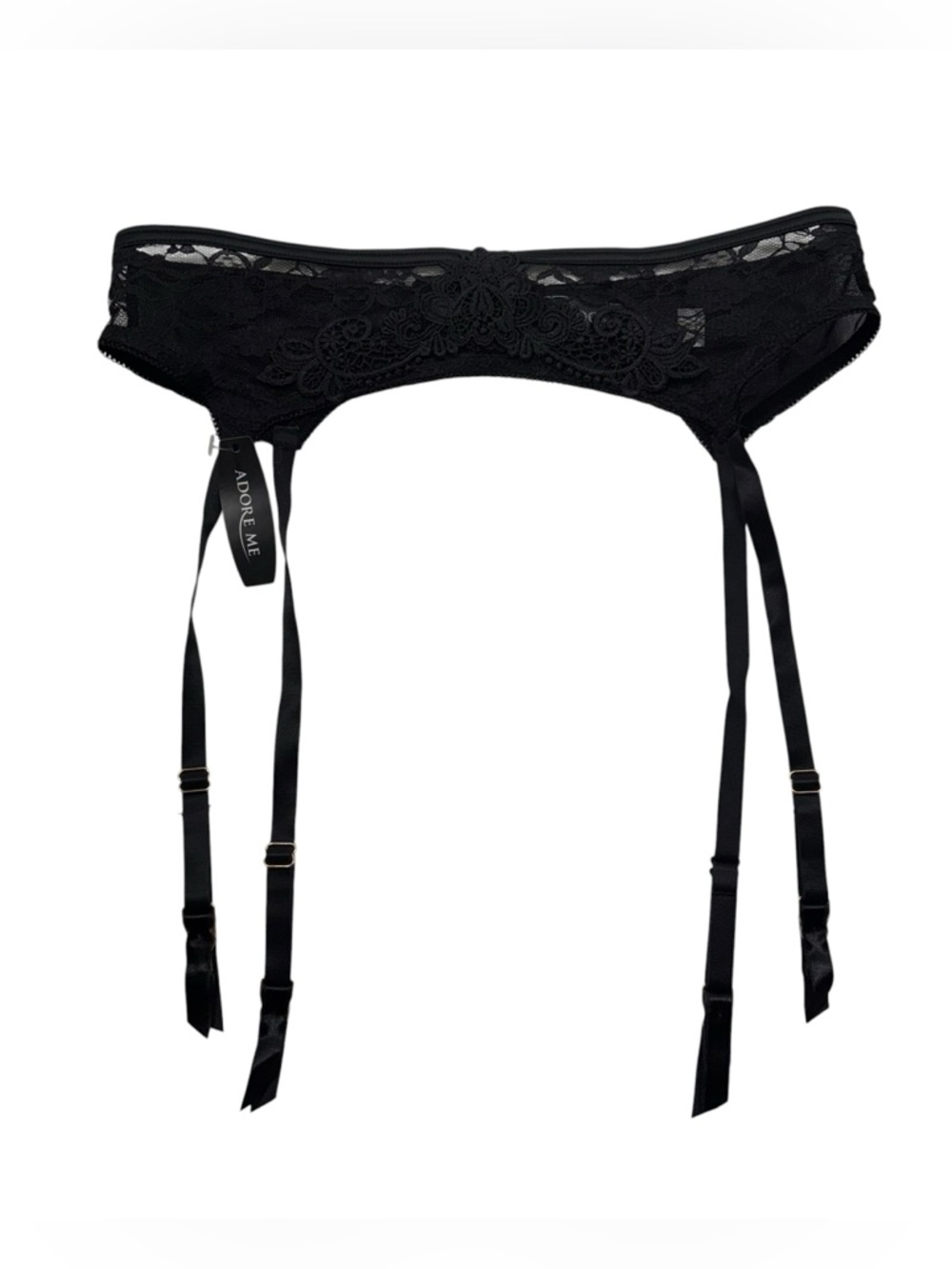 Adore Me Black Sheer Lace Floral Design Stretch Garter Belt NWT Lingerie Goth